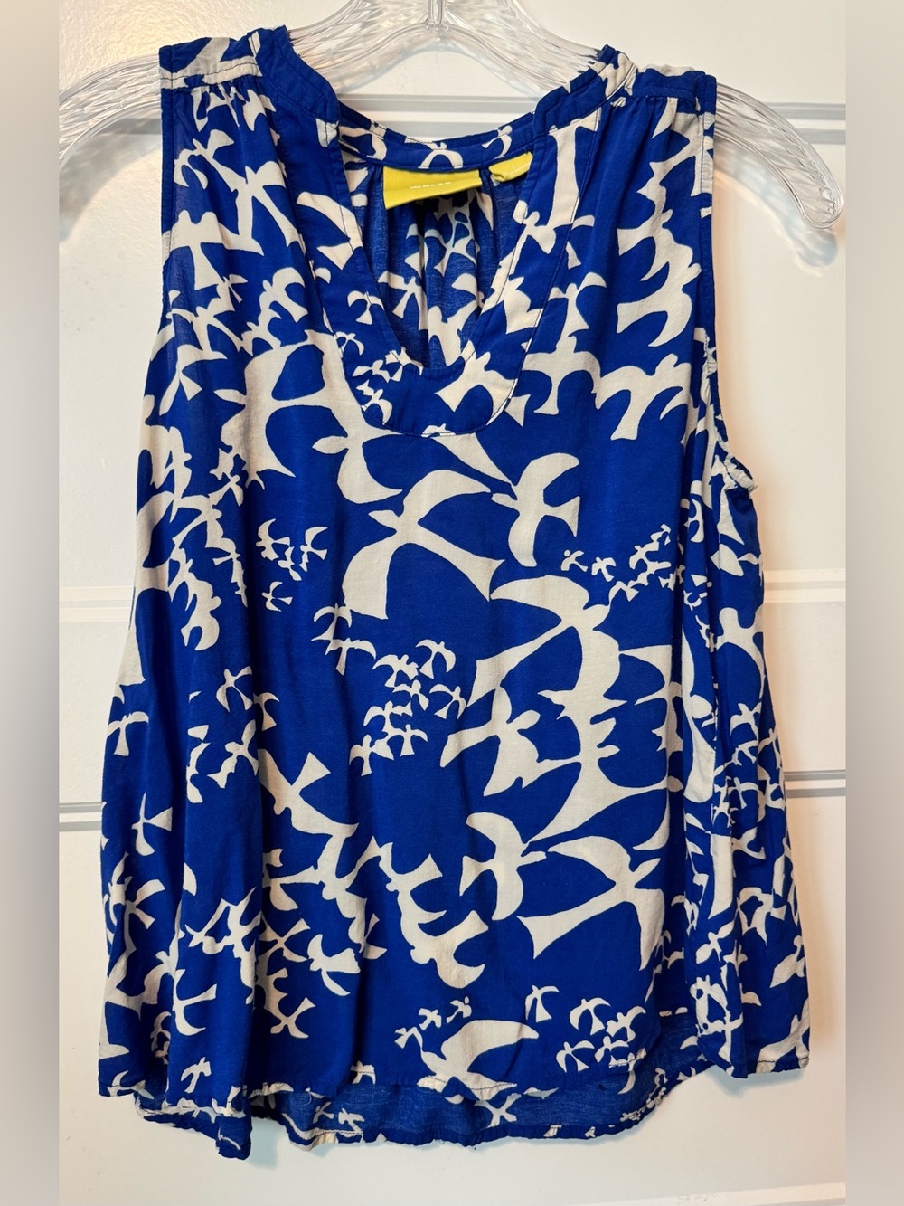 Maeve Anthropologie Enna Blue White Abstract Bird Print Sleeveless Tank Size 2